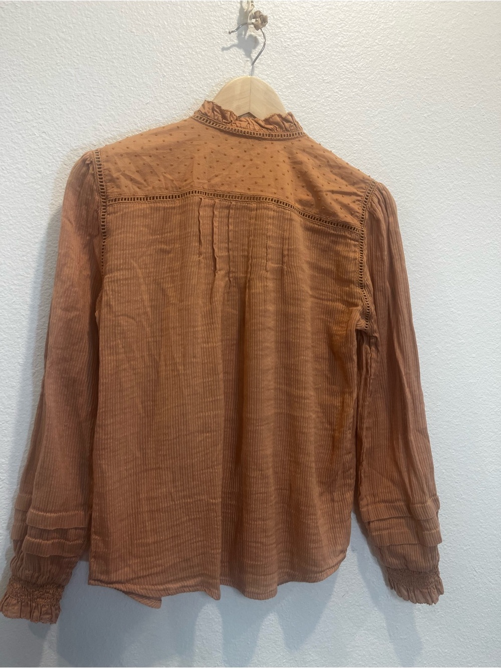 Quince Rust Button-Front Ruffled Dress Shirt - Picture 3 of 7